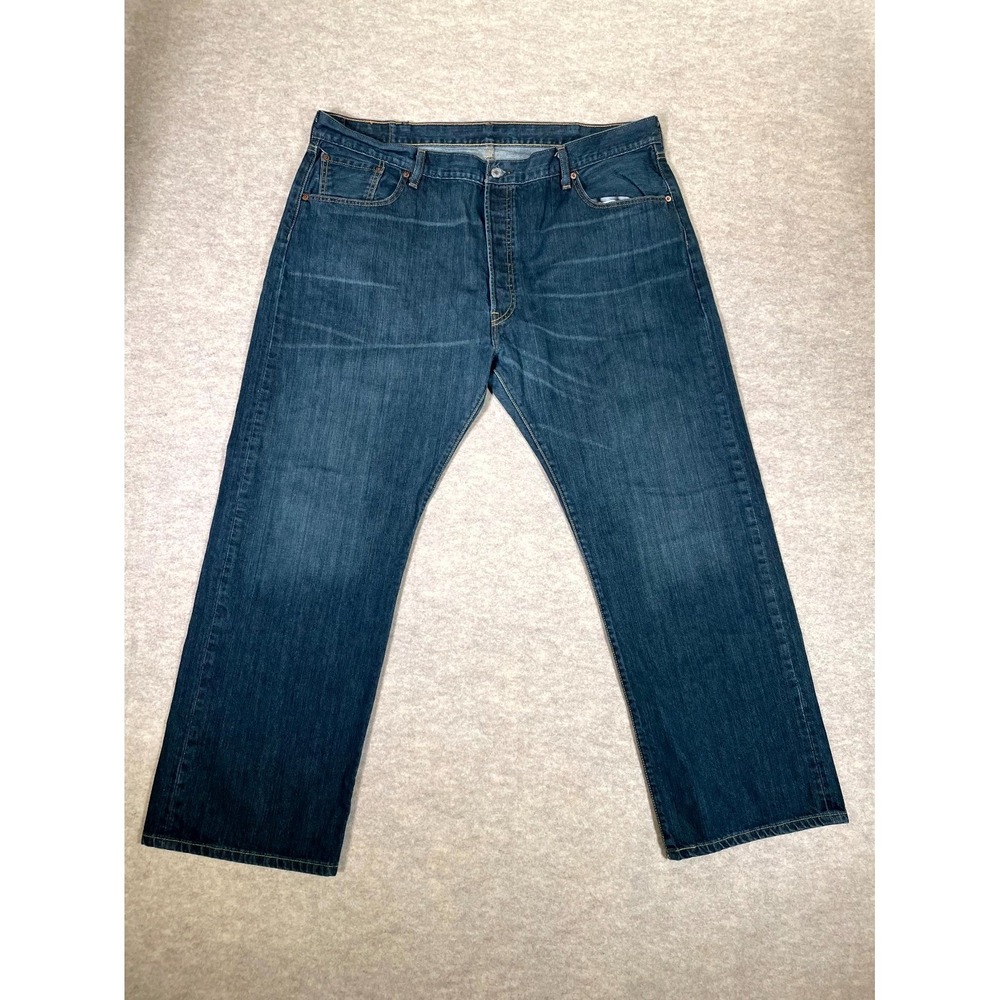 Levi's 501 Jeans Mens 42x30 Blue Denim Cotton Distressed High Rise Straight Leg